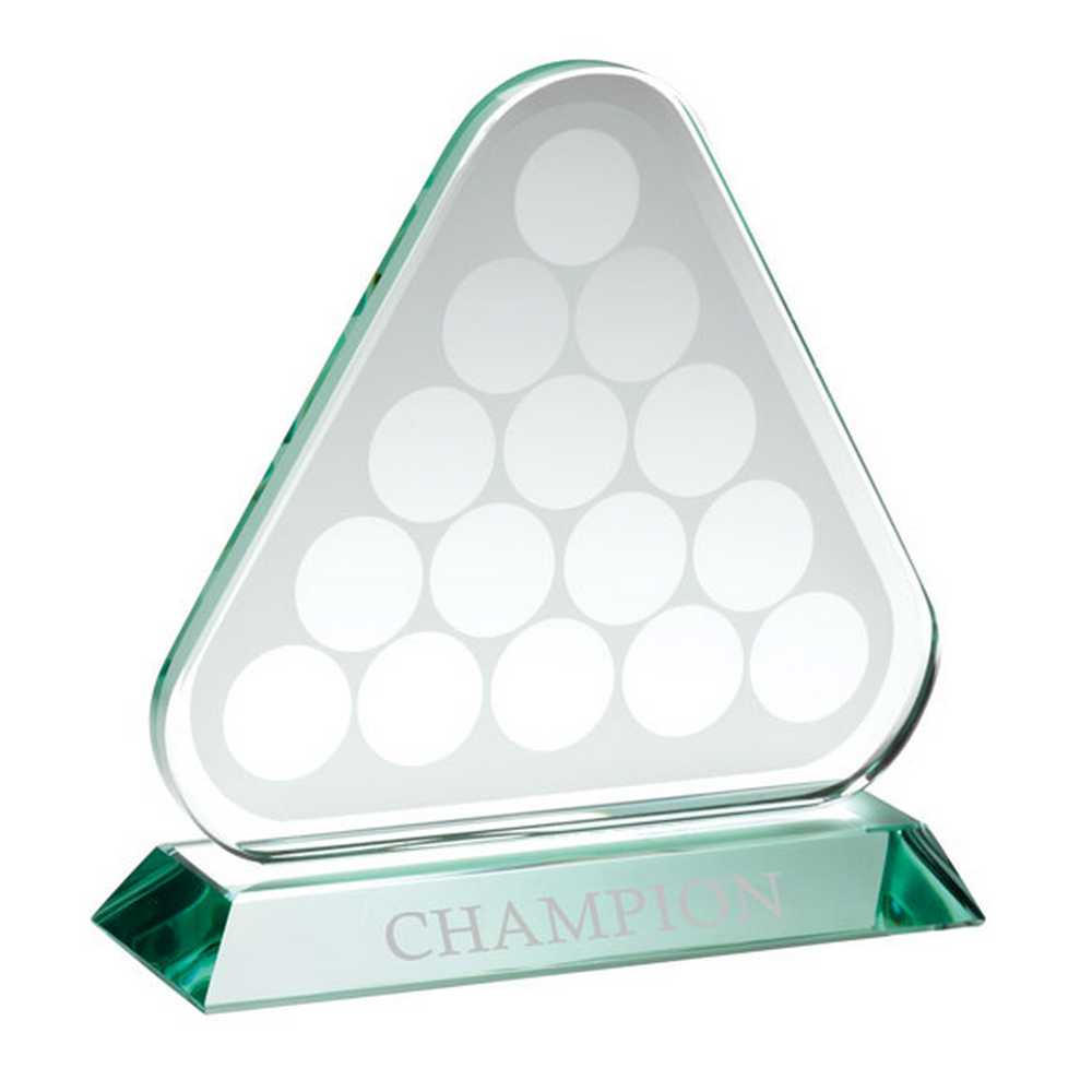 JADE GLASS TRIANGLE PLAQUE WITH POOL/SNOOKER BALLS (10mm THICK) - 6.75in