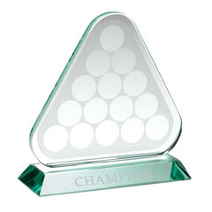 JADE GLASS TRIANGLE PLAQUE WITH POOL/SNOOKER BALLS (10mm THICK) - 6.75in
