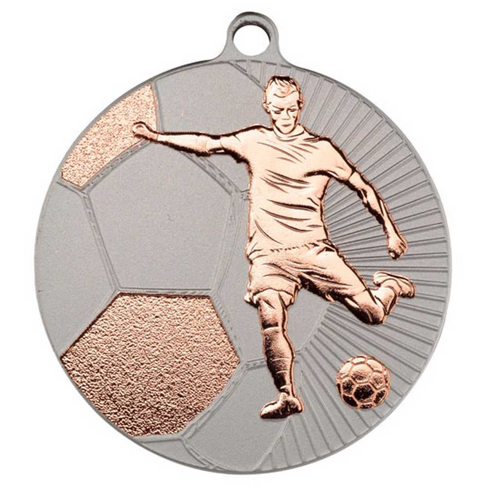 FOOTBALL TWO COLOUR MEDAL MATT SILVER/BRONZE - 2.75in - Optimum Teamwear