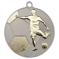 FOOTBALL TWO COLOUR MEDAL MATT SILVER/GOLD - 2.75in - Optimum Teamwear