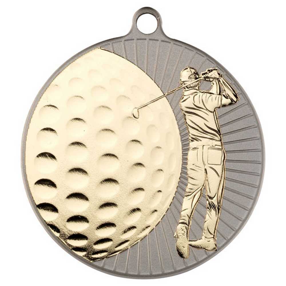 GOLF TWO COLOUR MEDAL MATT SILVER/GOLD - 2.75in - Optimum Teamwear