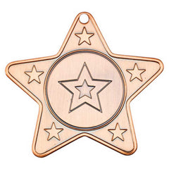 STAR SHAPED MEDAL WITH 5 MINI STARS (1in CENTRE) BRONZE - 2in - Optimum Teamwear