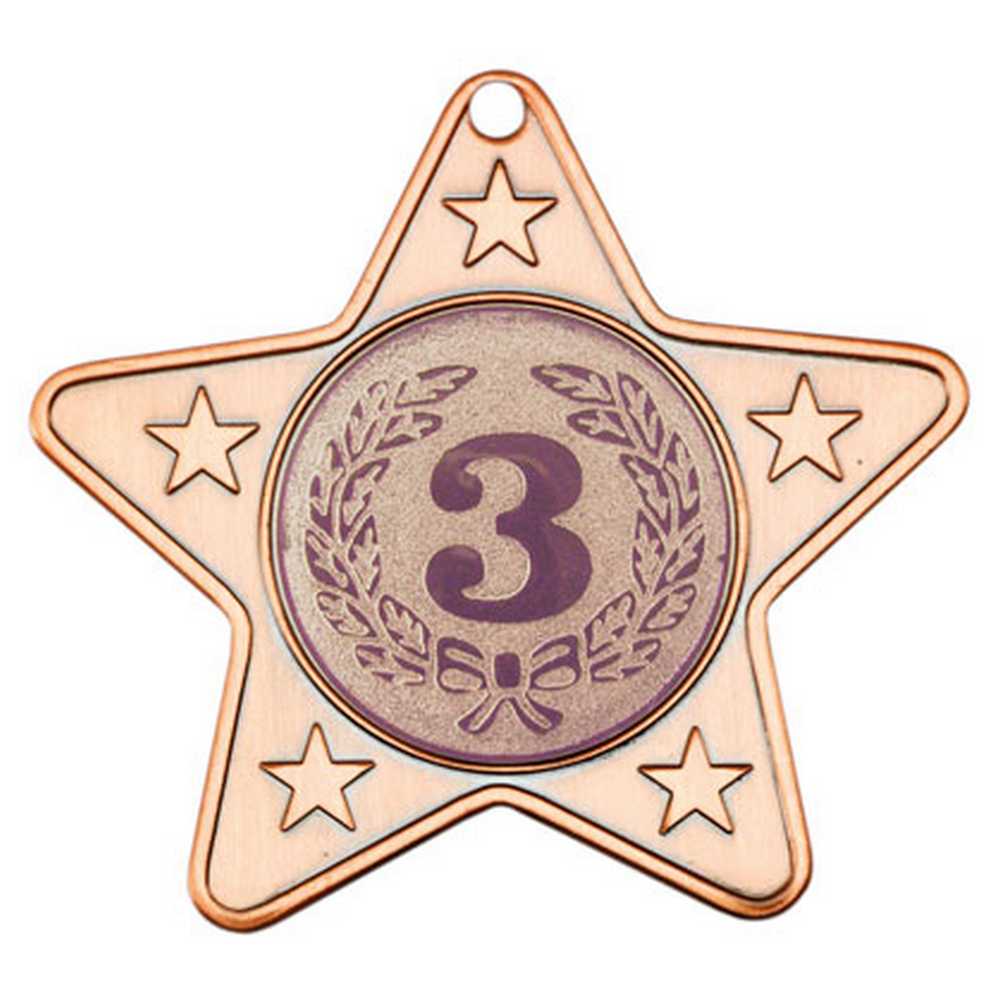 STAR SHAPED MEDAL WITH 5 MINI STARS (1in CENTRE) BRONZE - 2in - Optimum Teamwear