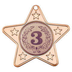 STAR SHAPED MEDAL WITH 5 MINI STARS (1in CENTRE) BRONZE - 2in - Optimum Teamwear