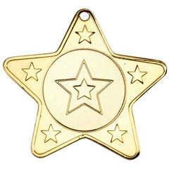 STAR SHAPED MEDAL WITH 5 MINI STARS (1in CENTRE) GOLD - 2in - Optimum Teamwear