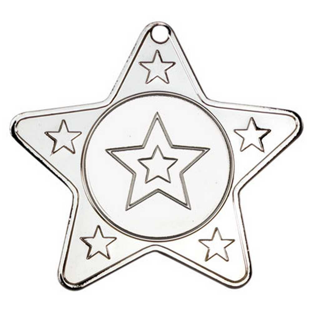 STAR SHAPED MEDAL WITH 5 MINI STARS (1in CENTRE) SILVER - 2in - Optimum Teamwear