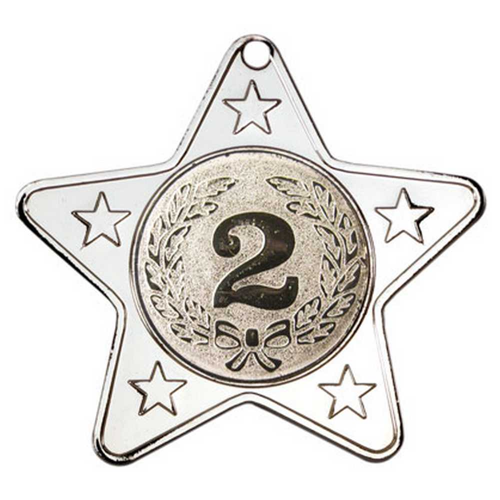 STAR SHAPED MEDAL WITH 5 MINI STARS (1in CENTRE) SILVER - 2in - Optimum Teamwear