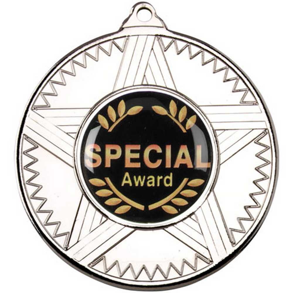 STRIPED STAR MEDAL (1in CENTRE) SILVER - 2in - Optimum Teamwear