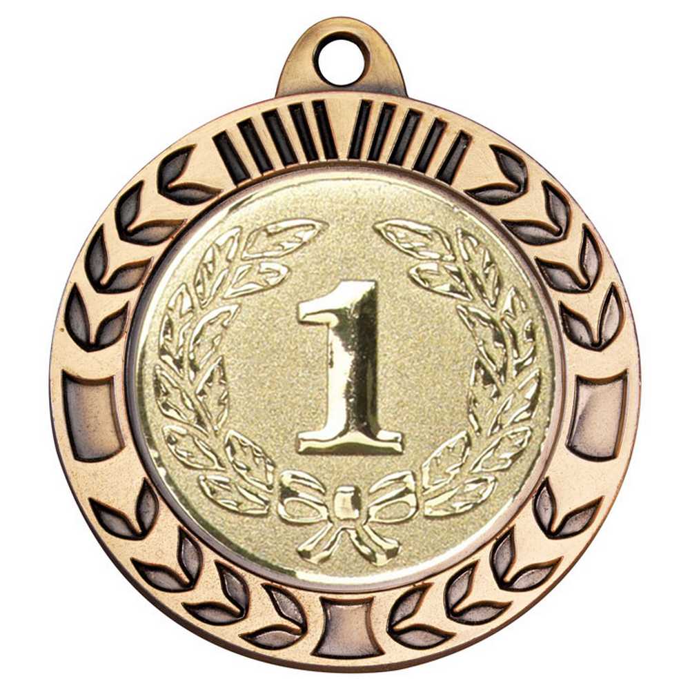 WREATH MEDAL EXTRA THICK (2in CENTRE) ANTIQUE GOLD - 2.75in