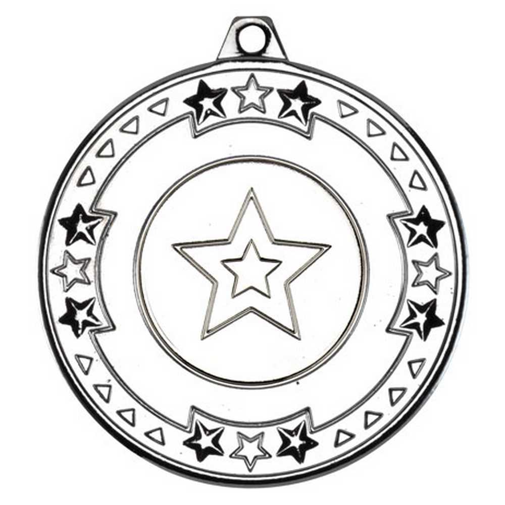 TRI STAR MEDAL (1in CENTRE) SILVER - 2in - Optimum Teamwear