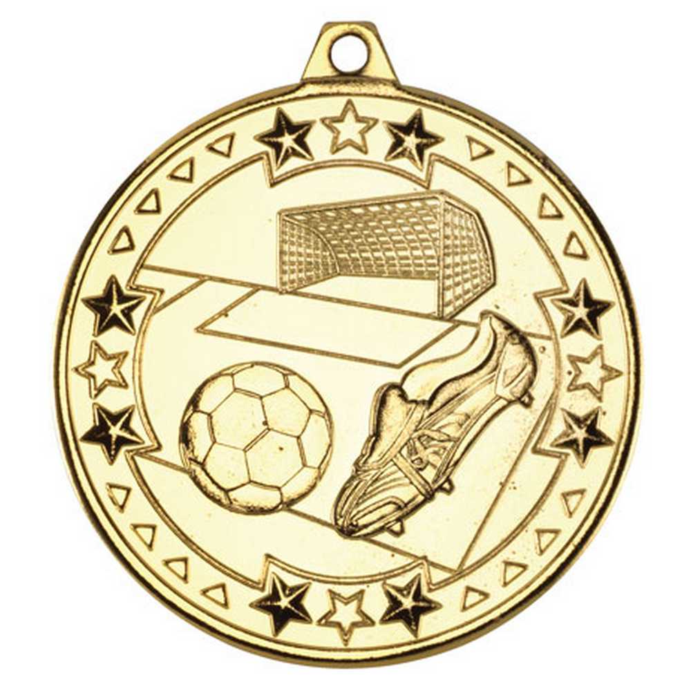 FOOTBALL TRI STAR MEDAL GOLD - 2in - Optimum Teamwear