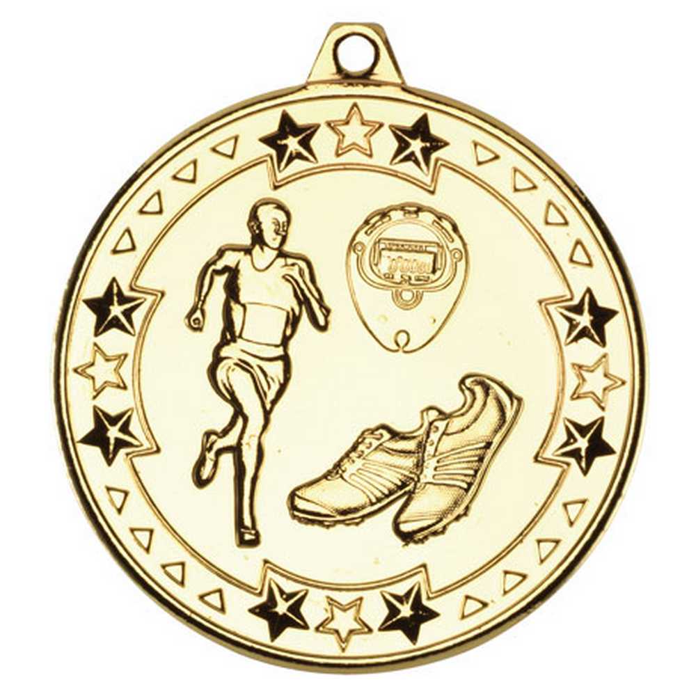 RUNNING TRI STAR MEDAL GOLD - 2in - Optimum Teamwear