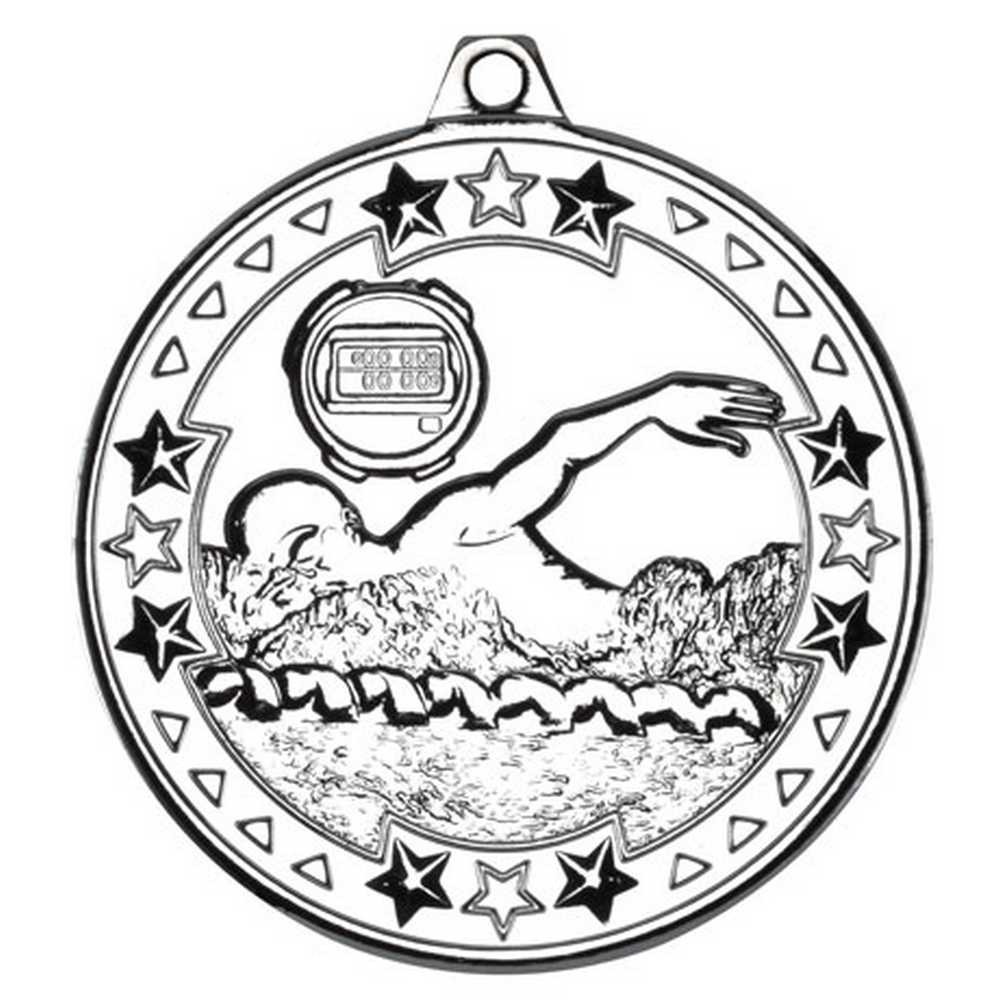 SWIMMING TRI STAR MEDAL SILVER - 2in - Optimum Teamwear