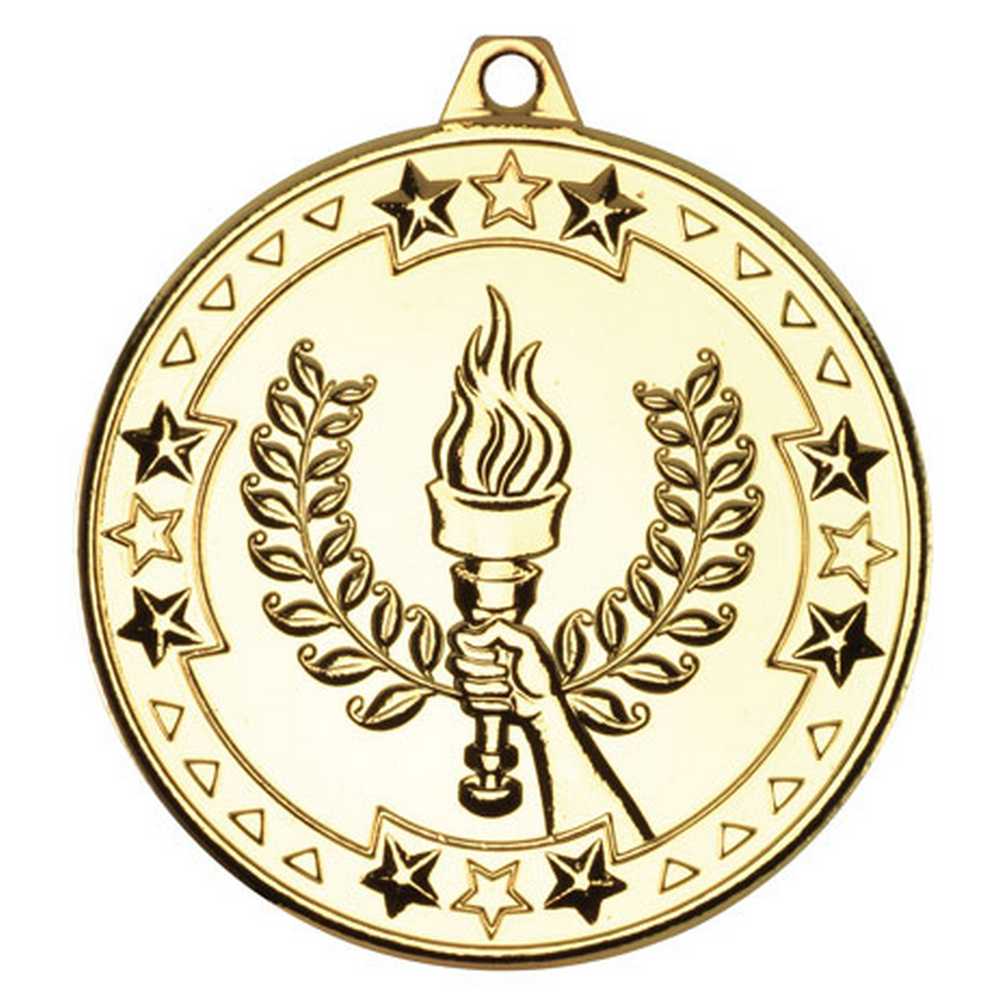 VICTORY TORCH TRI STAR MEDAL - GOLD 2in - Optimum Teamwear