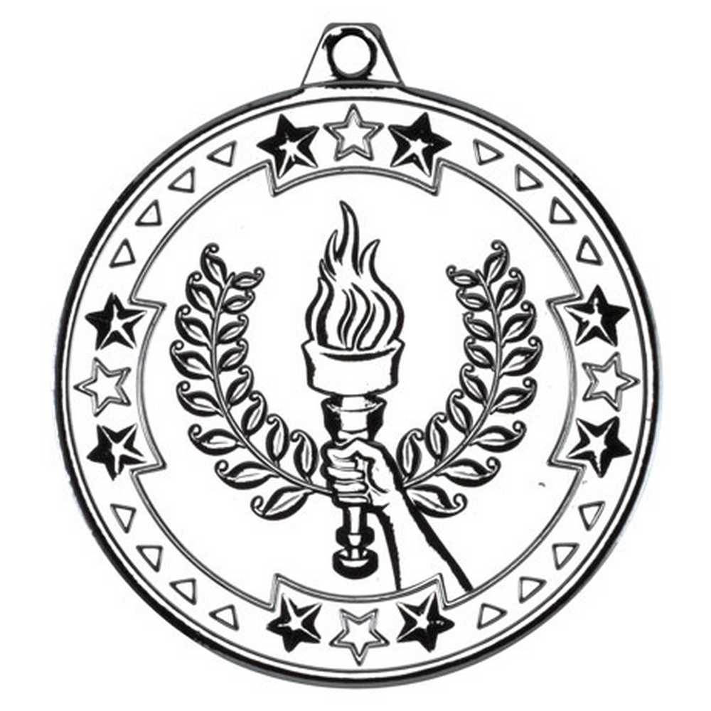 VICTORY TORCH TRI STAR MEDAL - SILVER 2in - Optimum Teamwear