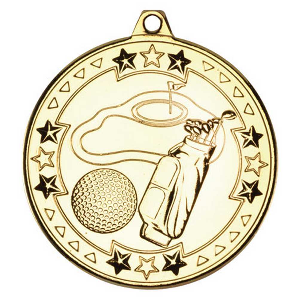 GOLF TRI STAR MEDAL GOLD - 2in - Optimum Teamwear