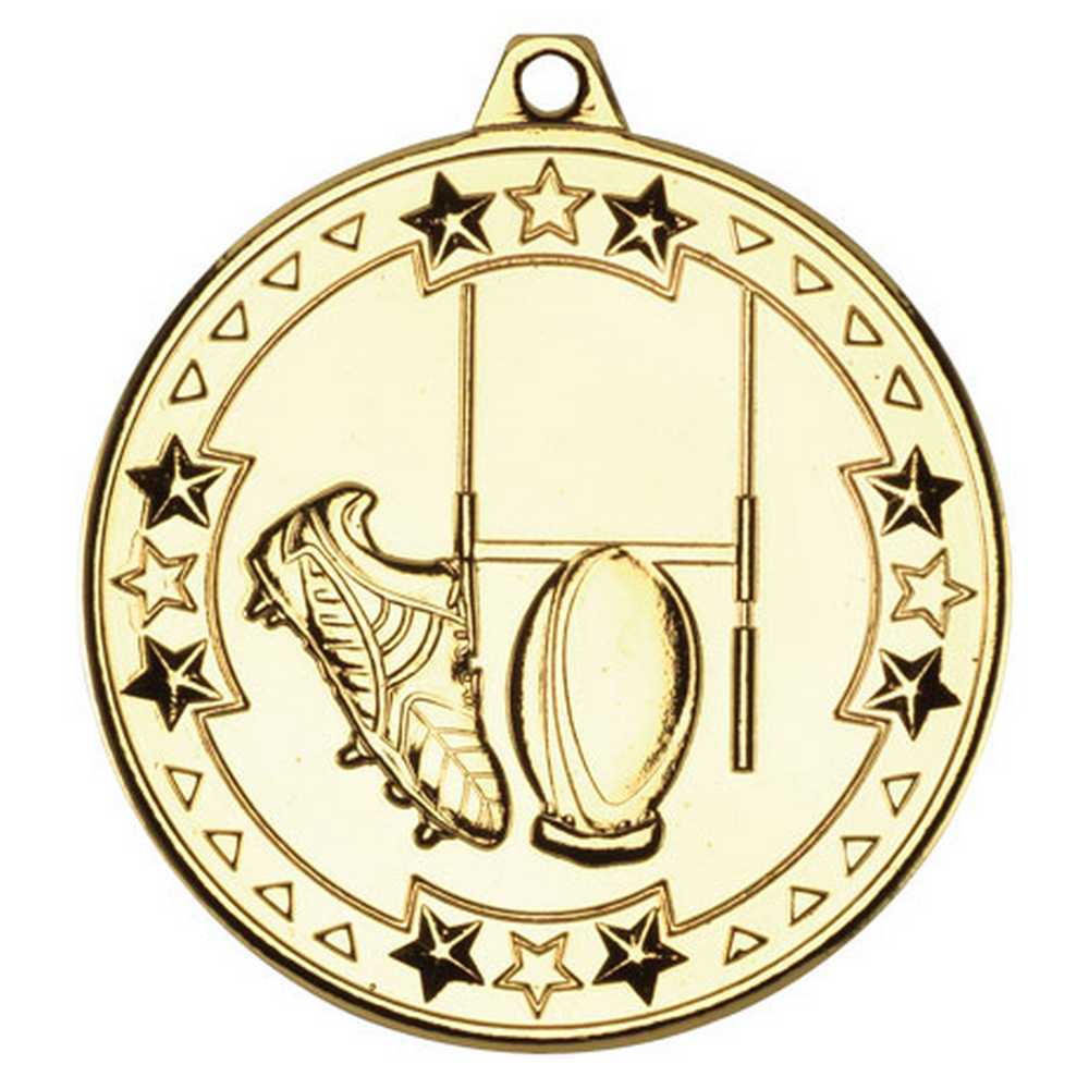 RUGBY TRI STAR MEDAL GOLD - 2in - Optimum Teamwear