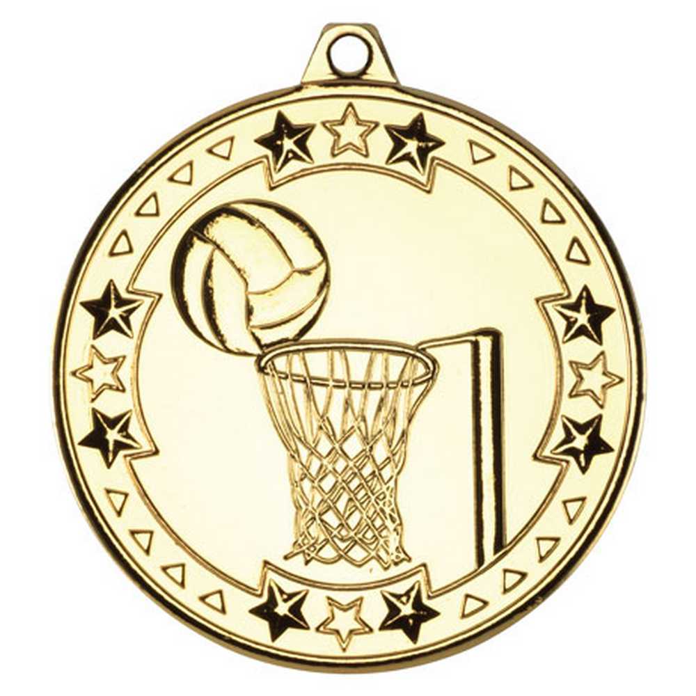NETBALL TRI STAR MEDAL GOLD - 2in - Optimum Teamwear