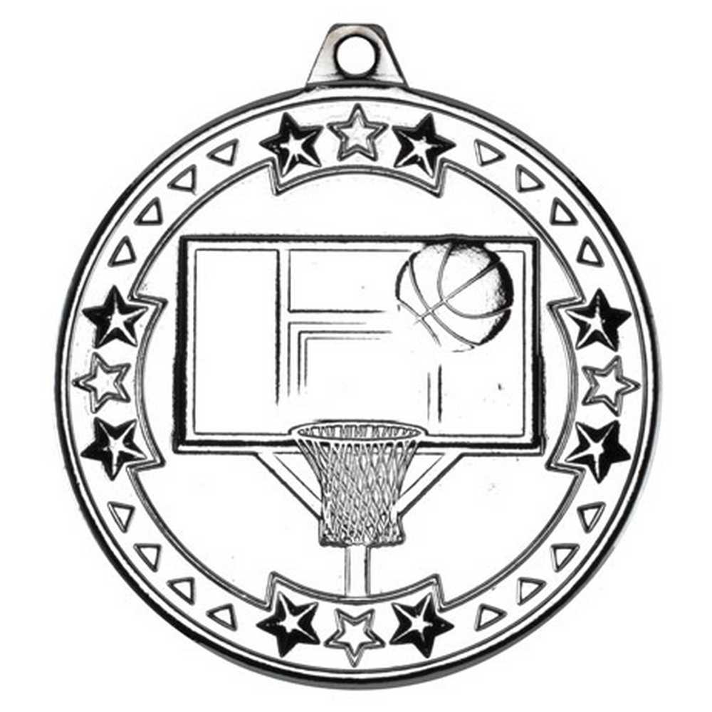 BASKETBALL TRI STAR MEDAL SILVER - 2in