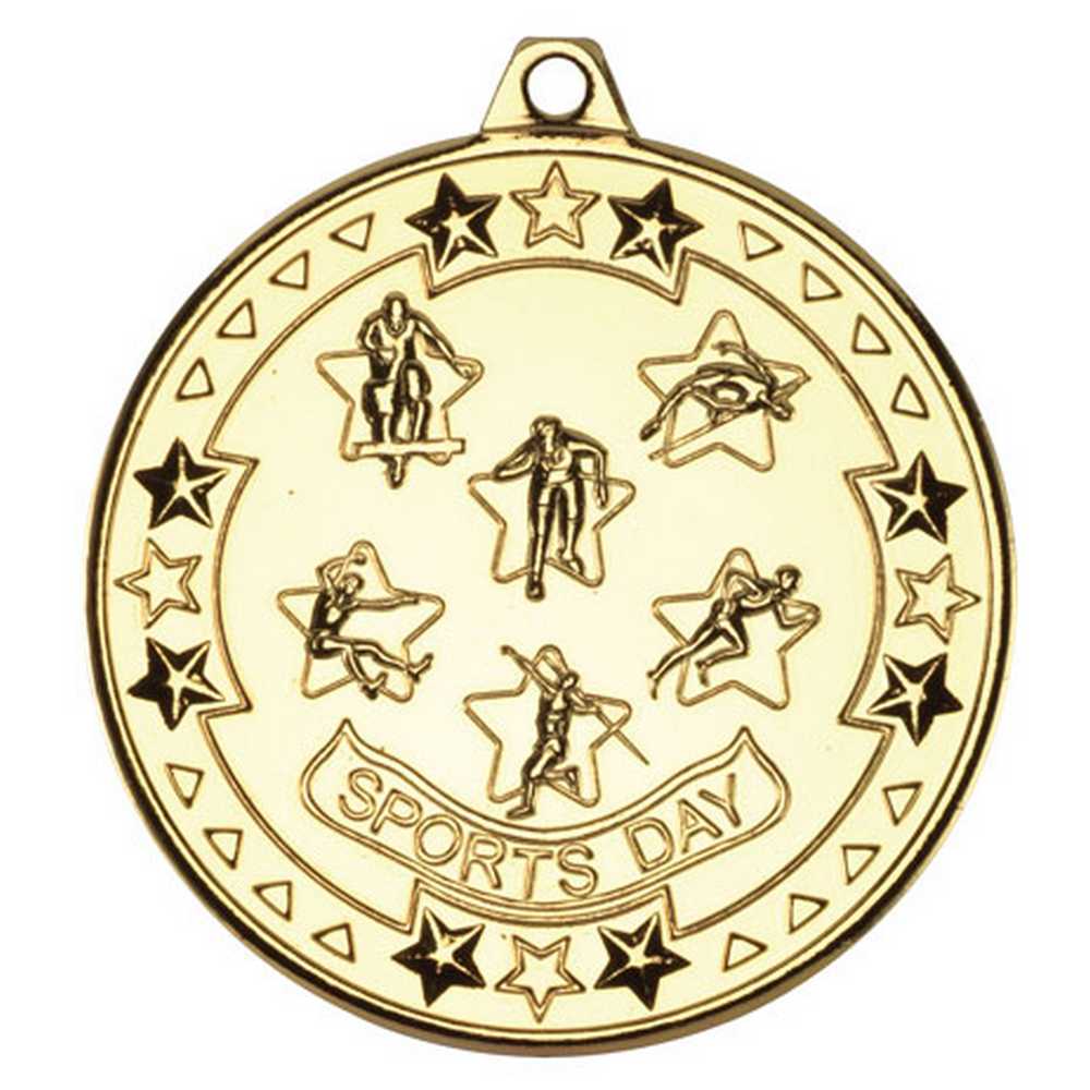 SPORTS DAY TRI STAR MEDAL GOLD - 2in - Optimum Teamwear