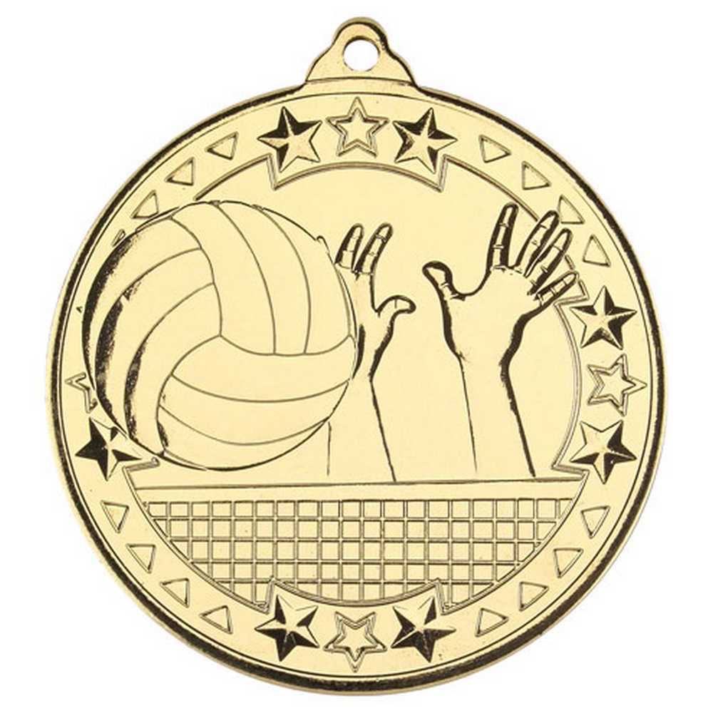 VOLLEYBALL TRI STAR MEDAL GOLD - 2in - Optimum Teamwear