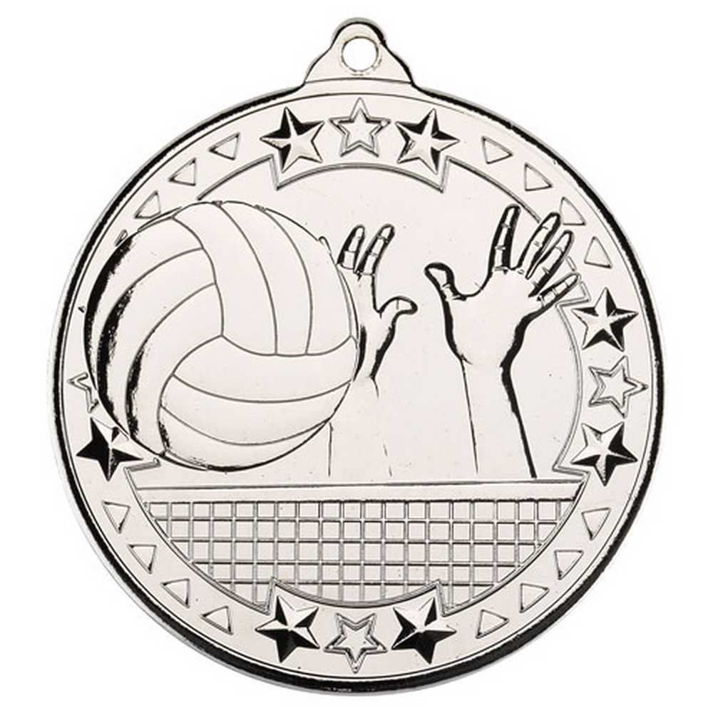 VOLLEYBALL TRI STAR MEDAL SILVER - 2in - Optimum Teamwear
