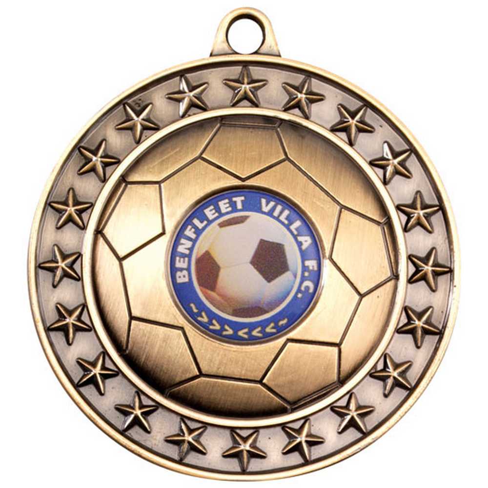 FOOTBALL MEDAL LARGE (1in CENTRE) ANTIQUE GOLD - 2.75in - Optimum Teamwear