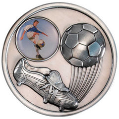 FOOTBALL AND BOOT MEDALLION (1in CENTRE) ANTIQUE SILVER - 2.75in - Optimum Teamwear