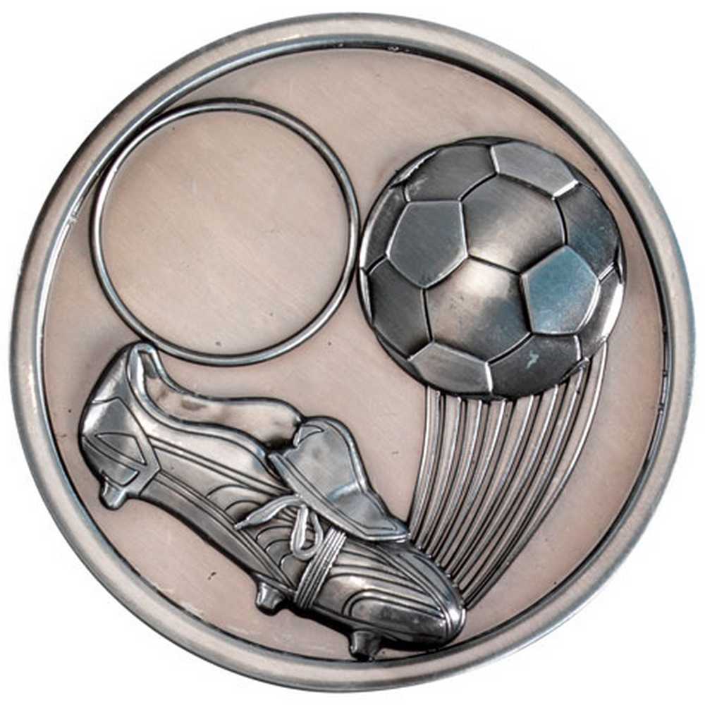 FOOTBALL AND BOOT MEDALLION (1in CENTRE) ANTIQUE SILVER - 2.75in - Optimum Teamwear