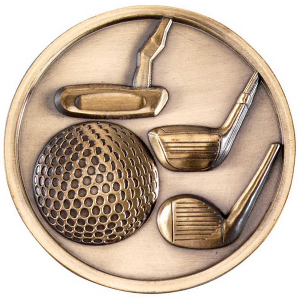 GOLF CLUBS MEDALLION ANTIQUE GOLD - 2.75in - Optimum Teamwear