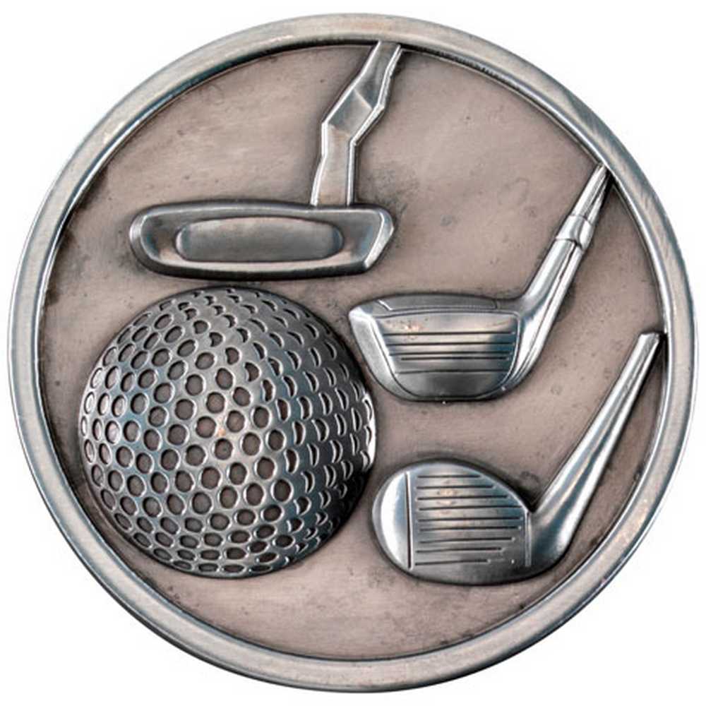 GOLF CLUBS MEDALLION ANTIQUE SILVER - 2.75in - Optimum Teamwear