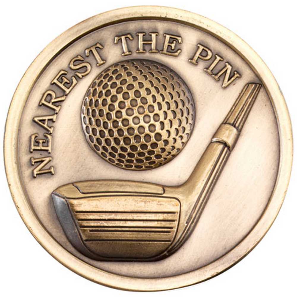 GOLF MEDALLION ANTIQUE GOLD NEAREST THE PIN - 2.75in - Optimum Teamwear