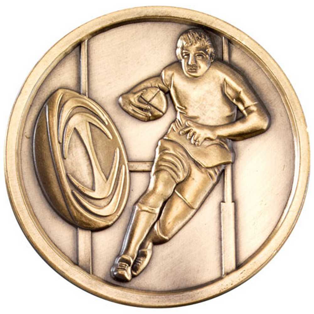 RUGBY MEDALLION ANTIQUE GOLD - 2.75in - Optimum Teamwear