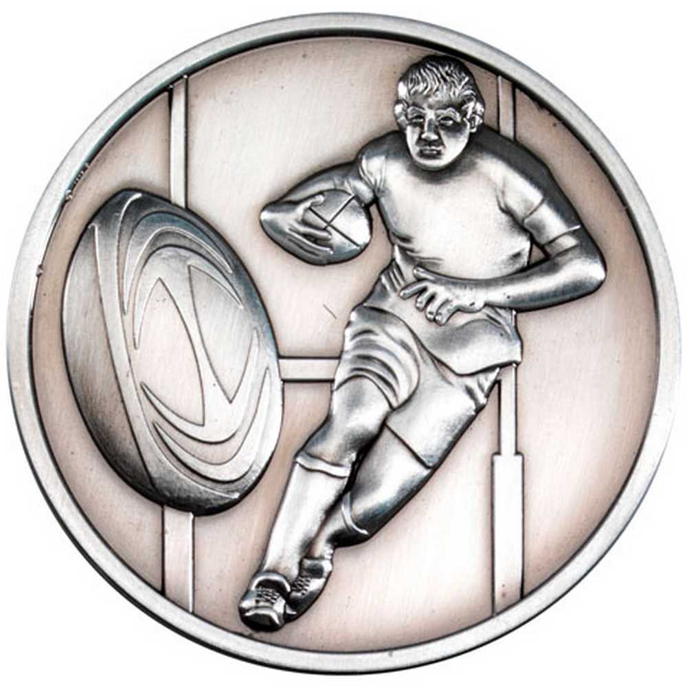 RUGBY MEDALLION ANTIQUE SILVER - 2.75in - Optimum Teamwear