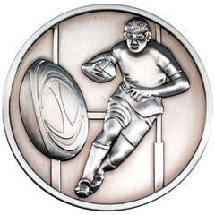 RUGBY MEDALLION ANTIQUE SILVER - 2.75in - Optimum Teamwear