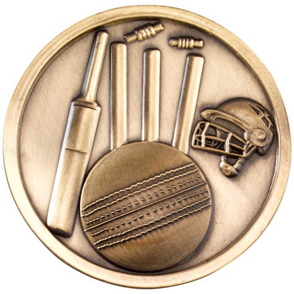 CRICKET MEDALLION ANTIQUE GOLD - 2.75in - Optimum Teamwear