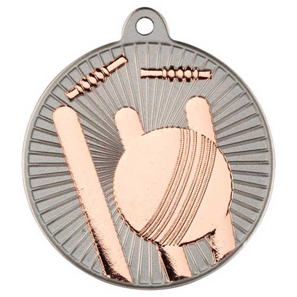 CRICKET TWO COLOUR MEDAL MATT SILVER/BRONZE - 2in - Optimum Teamwear