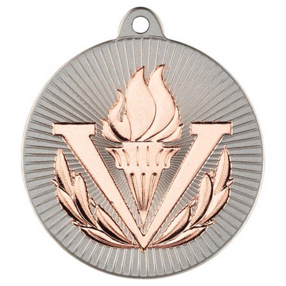 VICTORY TORCH TWO COLOUR MEDAL MATT SILVER/BRONZE - 2in - Optimum Teamwear