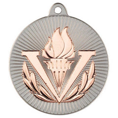 VICTORY TORCH TWO COLOUR MEDAL MATT SILVER/BRONZE - 2in - Optimum Teamwear