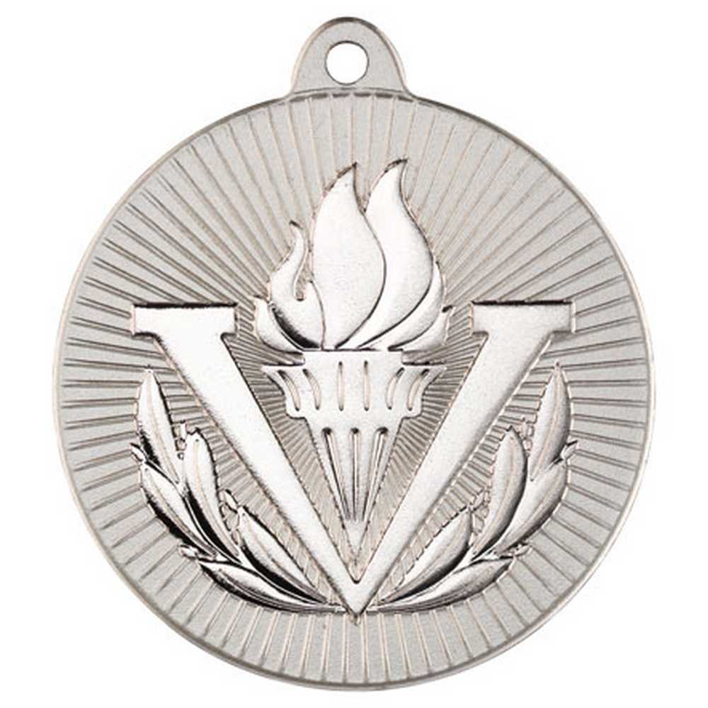 VICTORY TORCH TWO COLOUR MEDAL MATT SILVER/SILVER - 2in - Optimum Teamwear