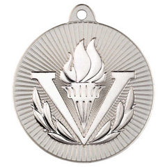 VICTORY TORCH TWO COLOUR MEDAL MATT SILVER/SILVER - 2in - Optimum Teamwear