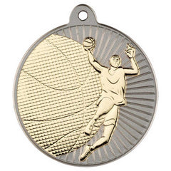 BASKETBALL TWO COLOUR MEDAL MATT SILVER/GOLD - 2in