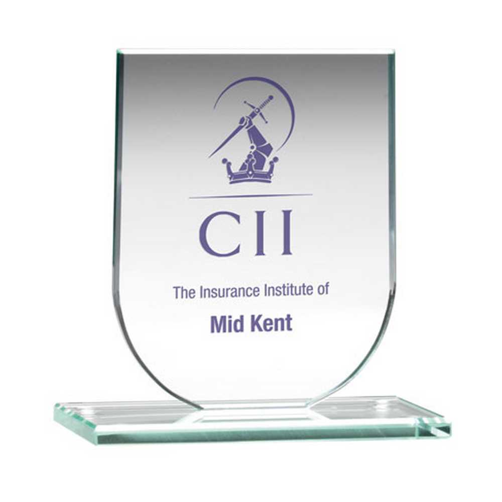 JADE GLASS SHIELD PLAQUE (6mm THICK) - 3.75in