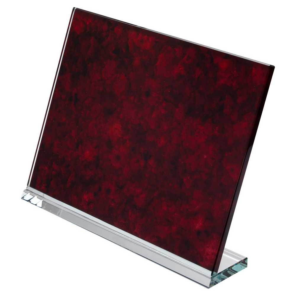 RED MARBLE BACKED CLEAR GLASS LANDSCAPE PLAQUE - 7.5 x 9.5in